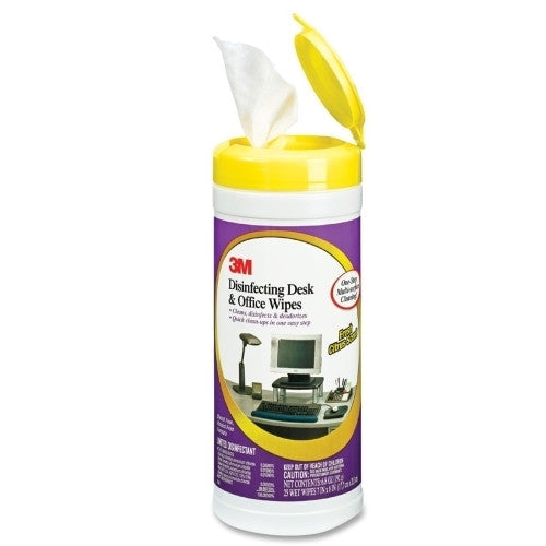 3M Commercial Office Supply Div. Disinfecting Desk and Office Wipes, 25/Ct, Citrus Scent