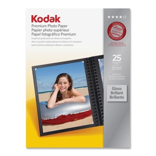 Eastman Kodak Premium Photo Paper, Glossy, 8-1/2"x11, 25/PK, White