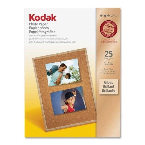 Eastman Kodak Photo Paper, Glossy, 8-1/2"x11", 25/PK, White