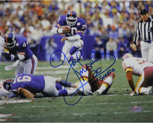 Joe Morris Leap Thru Middle Horizontal 8x10 Photo w/ "NY Giants" Insc.