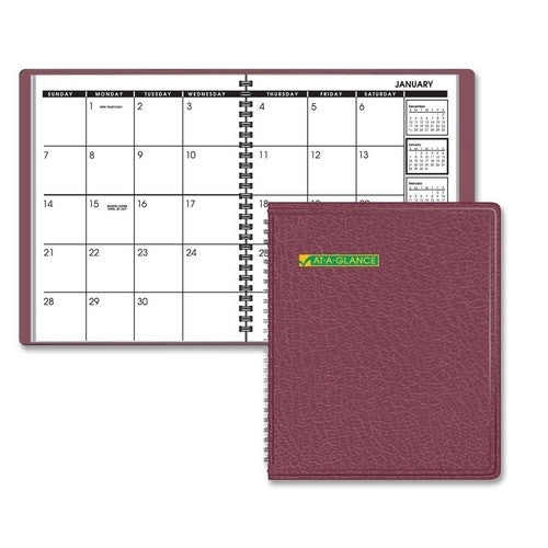 Monthly Planner, Jan-Dec, 6-7/8"x8-3/4", Burgundy