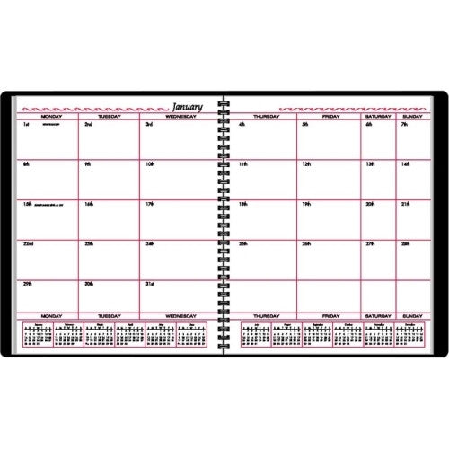 Monthly Planner, 12 Months Jan-Dec, 8"x10", Black