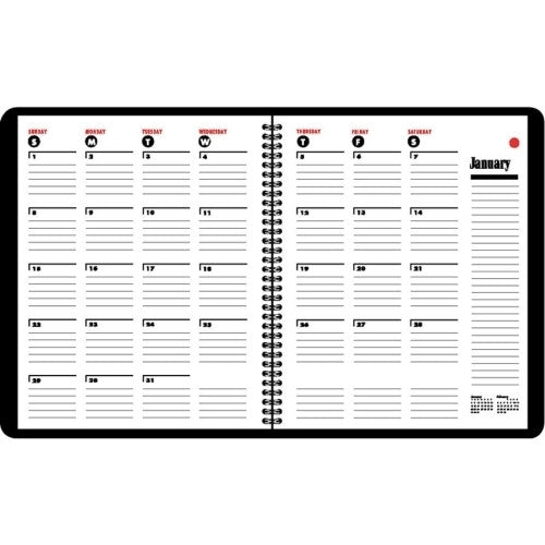 Monthly Planner, 14-Month Dec-Jan, 9"x11", Black