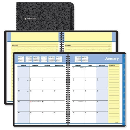 Monthly Planner,12 Months Jan-Dec, 8-3/4"x6-7/8", Black