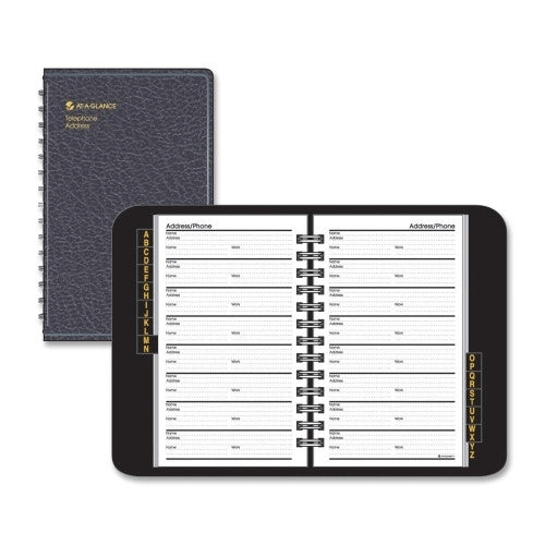 At-A-Glance Telephone/Address Book, Wirebound, A-Z Tabbed, 8"x5", Black