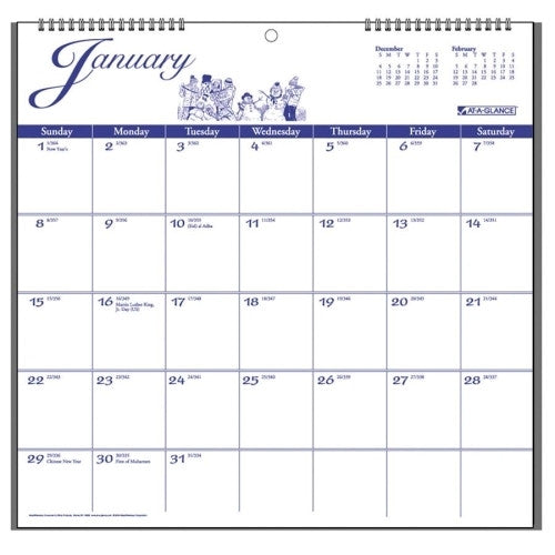 At-A-Glance Wall Calendar,Full Month Per Page,12"x11-3/4",Blue/White