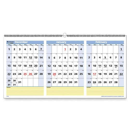 At-A-Glance Horizontal Wall Calendar,15 Month,Dec-Feb,3MPP,23-1/2"x12"