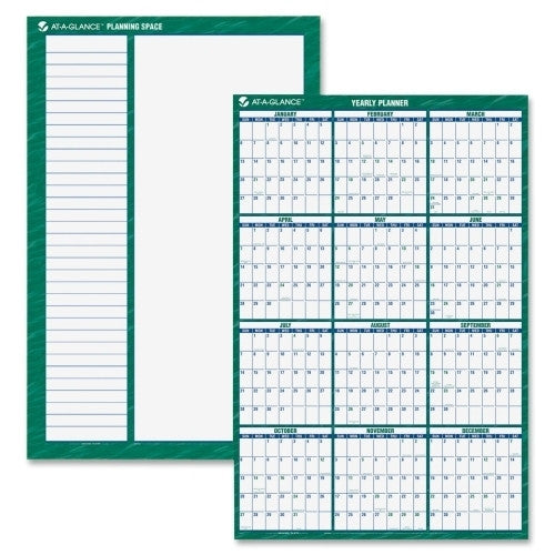 At-A-Glance Erasable Wall Calendar,Vertical,2-Sided,24"x36",Green/Blue