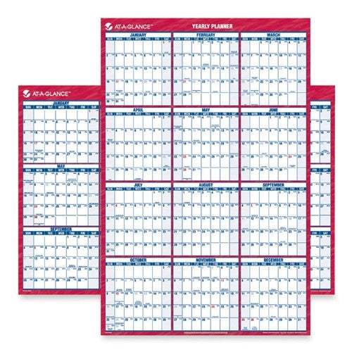 At-A-Glance Erasable Wall Calendar,2-Sided,Horz/Vert,32"x48",Red/Blue