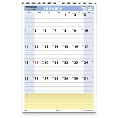 At-A-Glance QuickNotes Wall Calendar,English,Jan-Dec,1PPM,12"x17"