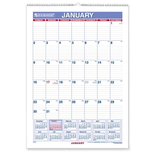 At-A-Glance Monthly Wall Calendar, 12 Months Jan-Dec,12"x17", BE/WE