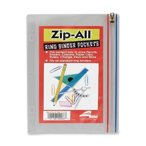 Anglers Company Ltd. Zip All Ring Binder Pocket, 10-1/2"x8", Clear