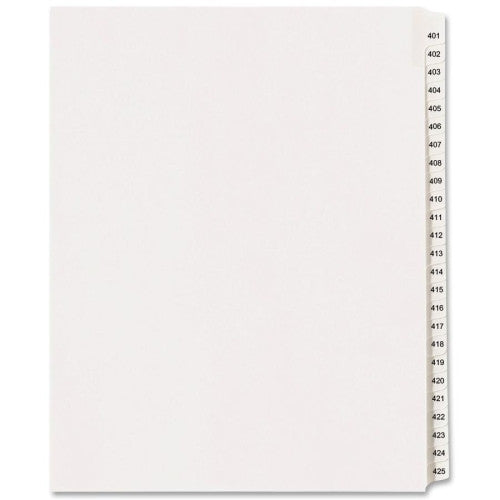 Avery Consumer Products Index Dividers, Side Tab, 401-425, 8-1/2"x11", White