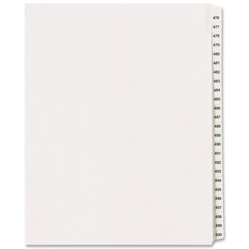 Avery Consumer Products Index Dividers, Side Tab, 476-500, 8-1/2"x11", White