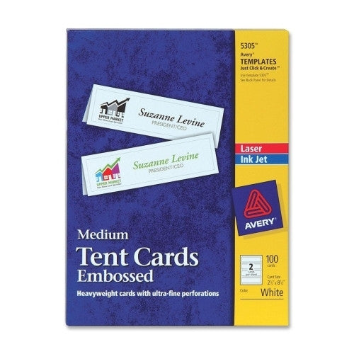 Avery Consumer Products Laser/Inkjet Tent Cards,Perforated,8-1/2"x2-1/2",100/BX,WE