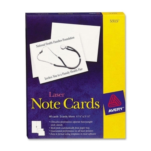 Avery Consumer Products Laser Cards W/Envelopes, 4-1/4"x5-1/2", 60/BX, WE