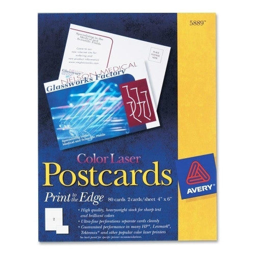 Avery Consumer Products Color Laser Postcard, Perforated, 4"x6", 80/BX, White