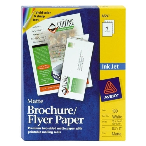 Avery Consumer Products Ink Jet Brochures, 8-1/2"x11", 37lb., 100/BX, Matte White