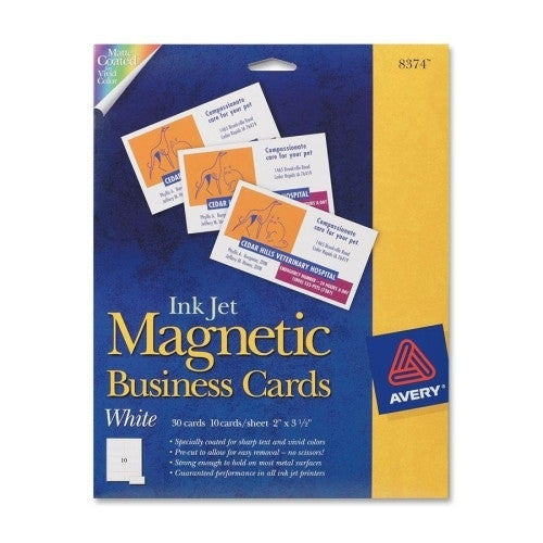 Avery Consumer Products Business Cards,f/Inkjet Printers,Magnetic,2"x3-1/2",30/PK,WE