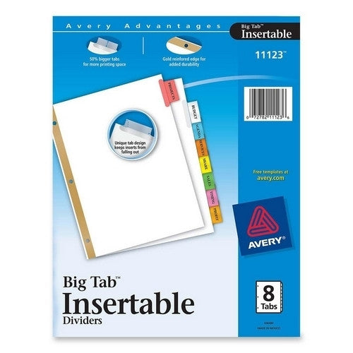 Avery Consumer Products Big Tab Insertable Dividers,11"x8-1/2",8-Tab,24/ST,Multi