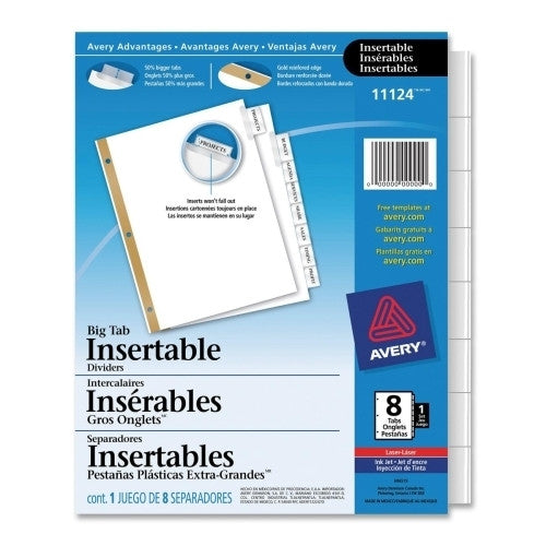 Avery Consumer Products Big Tab Insertable Dividers,11"x8-1/2",8-Tab,24/ST,Clear