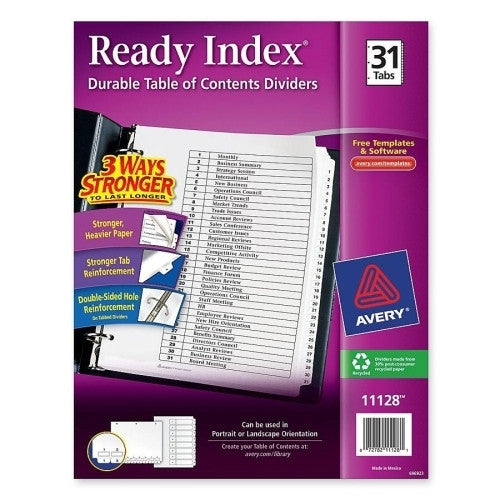 Avery Consumer Products Index Dividers, Classic, 8-1/2"x11", 1-31 Tab, Black/White