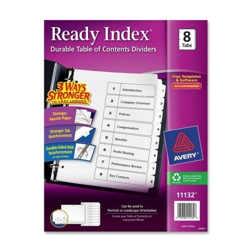 Avery Consumer Products Index Dividers, Classic, 8-1/2"x11", 1-8 Tab, Black/White