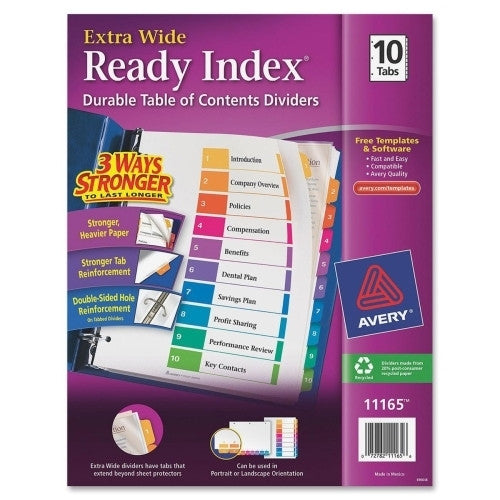 Avery Consumer Products Index Dividers,Extra Wide,10-Tab,Contemporary,Multicolor