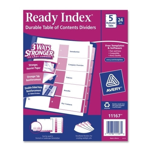 Avery Consumer Products Uncollated Index Dividers, 5-Tab,1-5, 24-Set, Multicolor