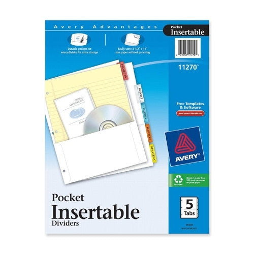 Avery Consumer Products Pocket Divider,w/Insertable Tabs,5-Tab,11"x8-1/2",Assorted