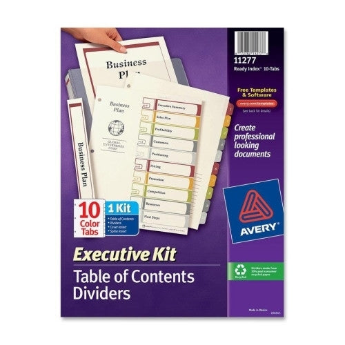 Avery Consumer Products Executive Index Dividers, 1-10 Tab, 8-1/2"x11", Multicolor