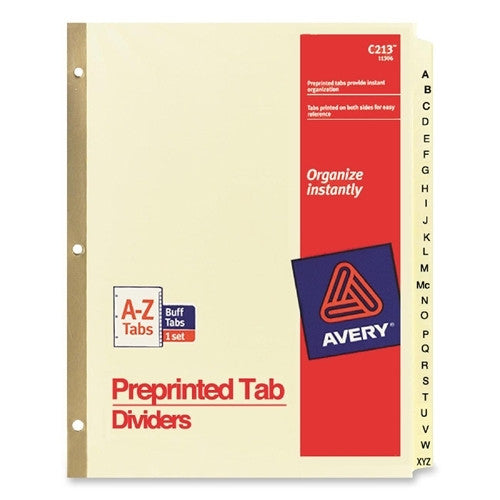 Avery Consumer Products Laminated Tab Dividers, 3-HP, A-Z, 11"x8-1/2", Buff