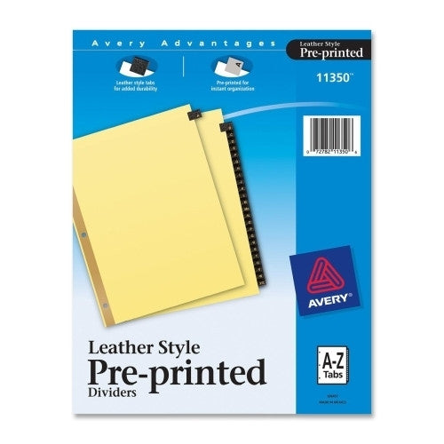 Avery Consumer Products Leather Tab Dividers, 3-HP, A-Z, 11"x8-1/2", Black Tabs