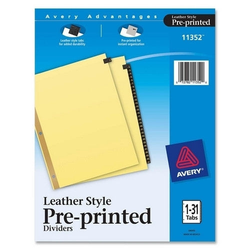 Avery Consumer Products Leather Tab Dividers, 1-31 Tabs, 11"x8-1/2", Black Tabs