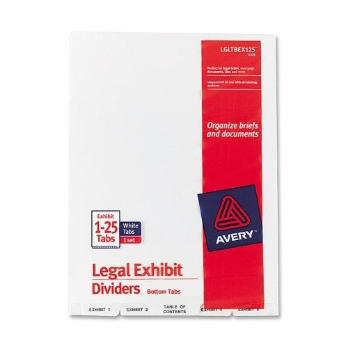 Avery Consumer Products Legal Exhibit Dividers, Bottom Tab, 1-25, 11"x8-1/2", White