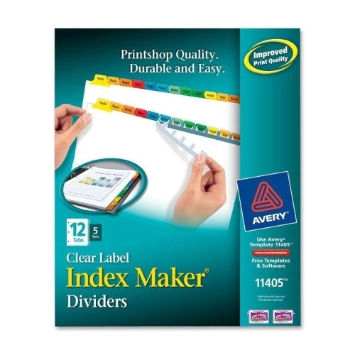 Avery Consumer Products Index Maker, Laser/Ink jet, 12 Tab, 5-Set, Multicolor