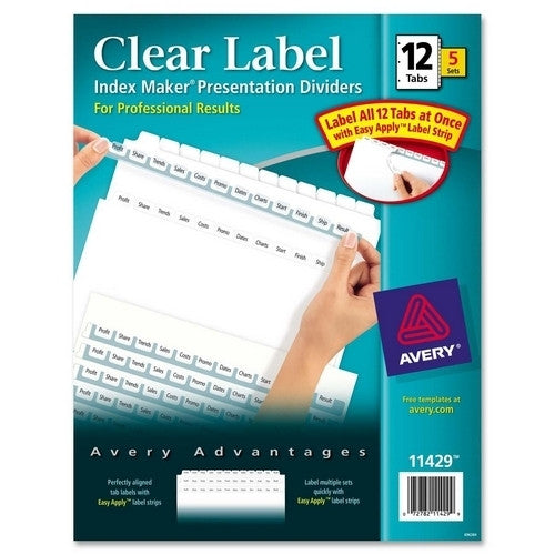 Avery Consumer Products Index Maker, Laser, Punched, 12-Tabs, 5/BX, White