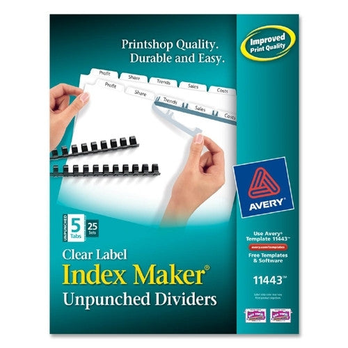 Avery Consumer Products Index Maker, Laser, Unpunched, 5-Tab, White, 5-Set