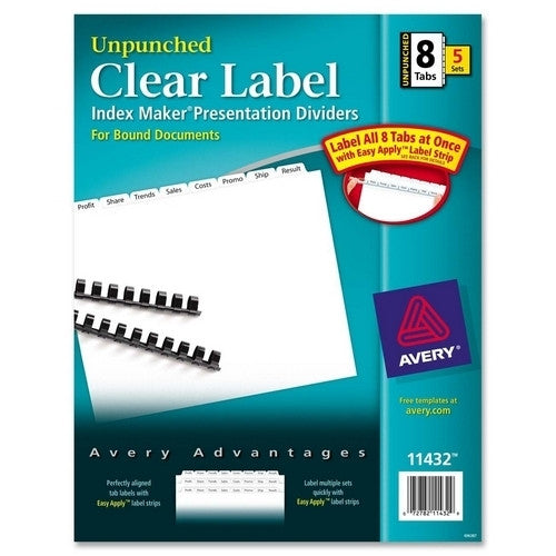 Avery Consumer Products Index Maker, Laser, Unpunched, 8-Tab, White, 5-Set