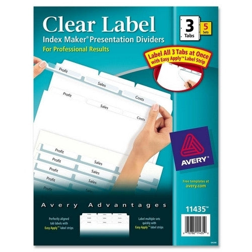 Avery Consumer Products Index Maker, Laser, Punched, 3-Tab, 5/BX, White