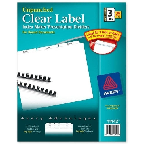 Avery Consumer Products Index Maker, Laser, Unpunched, 3-Tab, White, 25-Set