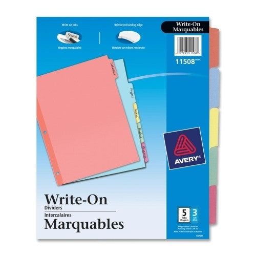 Avery Consumer Products Non-Laminated Tab Dividers, 5-Tab, 11"x8-1/2", Multicolor