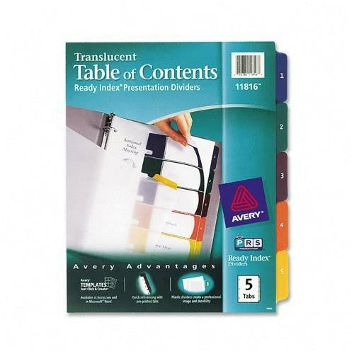 Avery Consumer Products Table of Contents Dividers, 5-Tab, 1-5, Tran/Multi