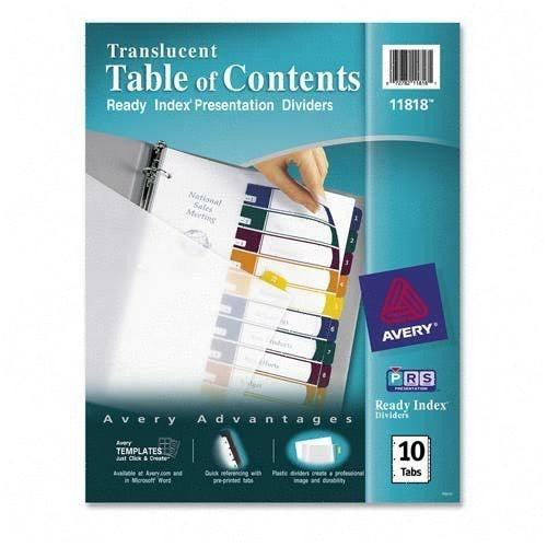 Avery Consumer Products Table of Contents Dividers, 10-Tab, 1-10, Tran/Multi