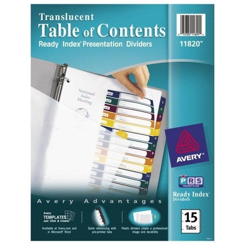 Avery Consumer Products Table of Contents Dividers, 15-Tab, 1-15, Tran/Multi