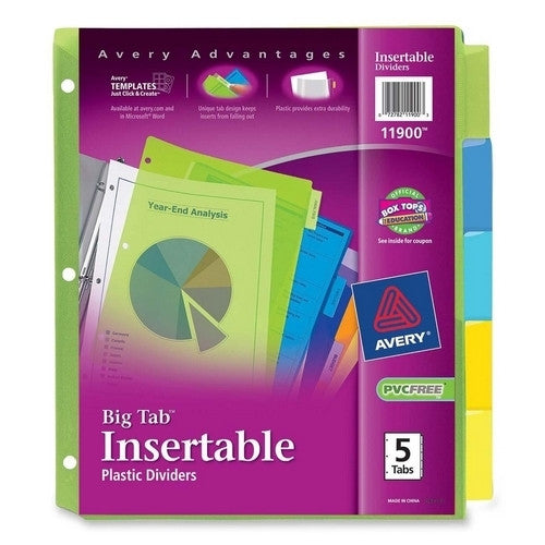 Avery Consumer Products Insertable Tab Dividers, Plastic, 5-Tab, Multi