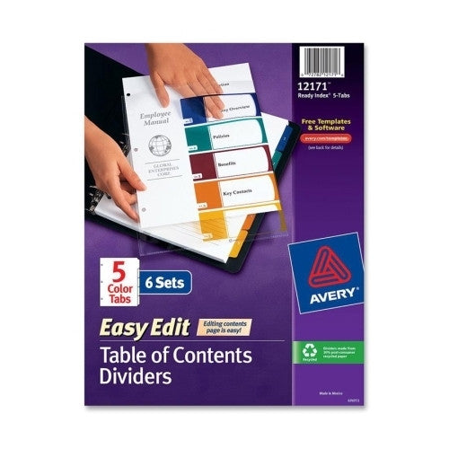 Avery Consumer Products Easy Edit Index Dividers, 5-Tab, 1-5, 6/ST, Multicolor