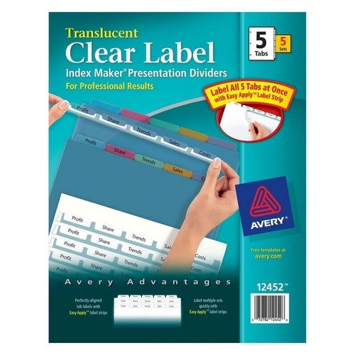 Avery Consumer Products Index Label Dividers, Plastic, 5-Tab, 3HP Punched, Multi