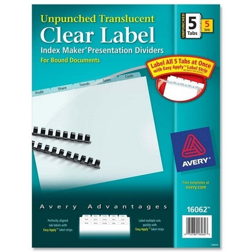 Avery Consumer Products Translucent Index Dividers,w/Label Sheet,5-Tab,Unpunched,CL