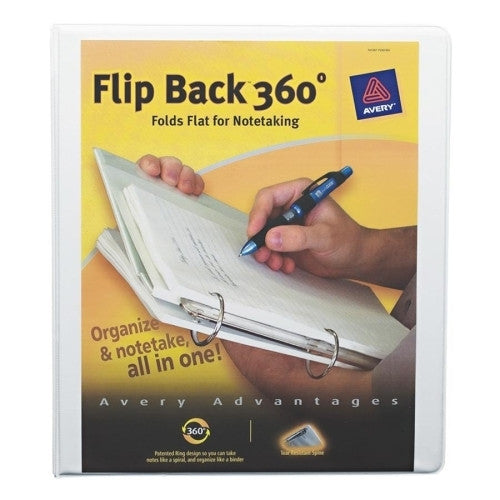 Avery Consumer Products Flip Back View Binder, w/ Pocket, 1" Round Ring, White